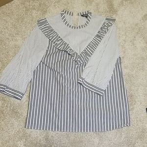 Express Gray Striped 3/4 Sleeve Blouse